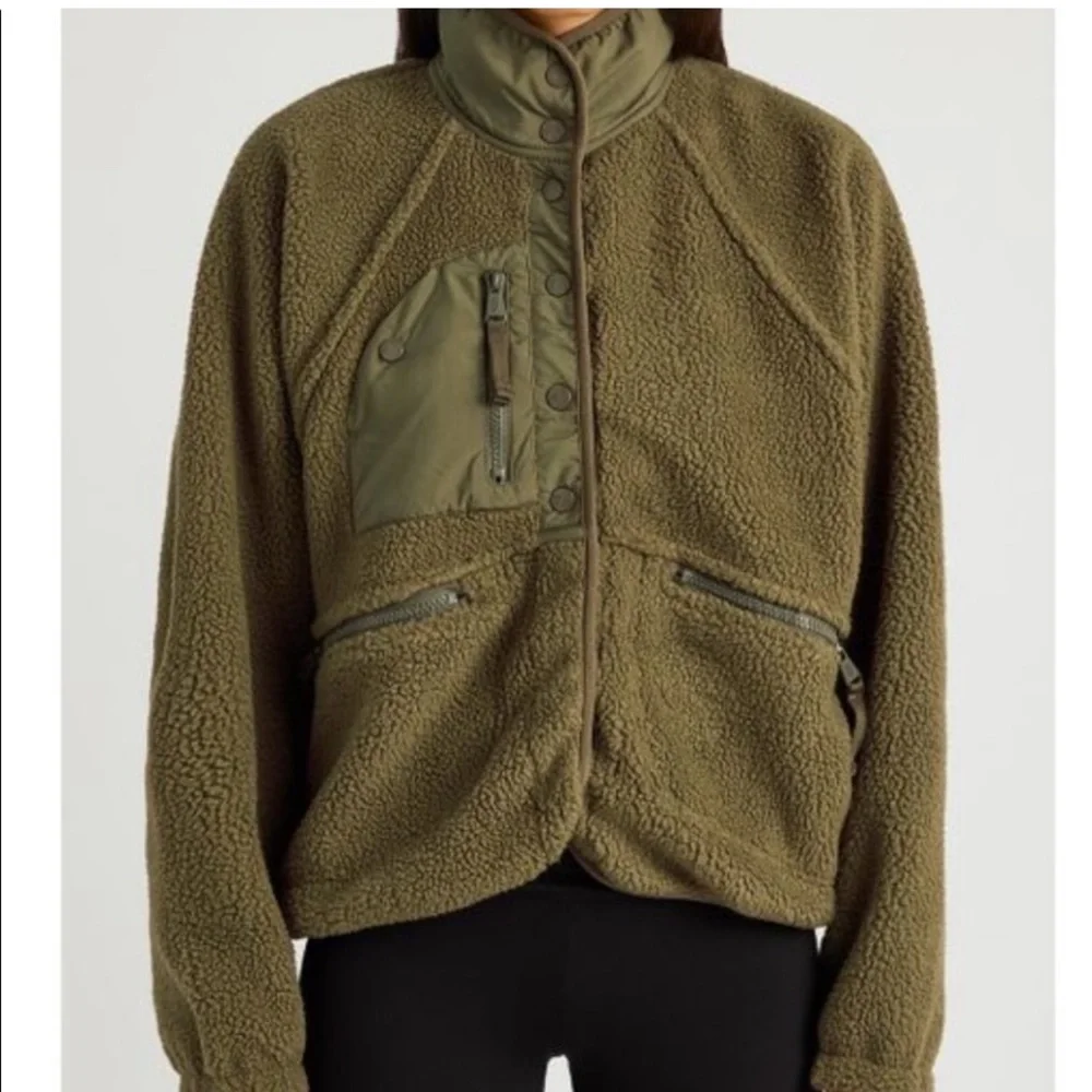Free People Hit The Slopes Fleece Jacket Olive Green XS - Picture 1 of 8